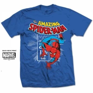 Image of Marvel Comics Spidey Stamp Mens Blue T Shirt Small