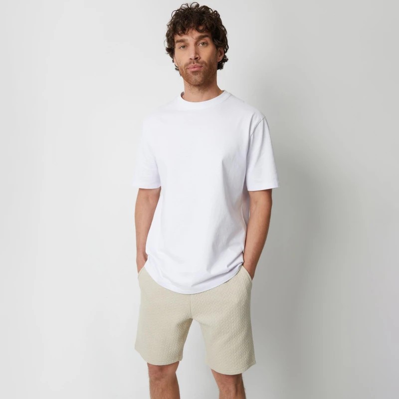 Image of Threadbare 'Mitch' Cotton Blend Textured Sweat Shorts Stone