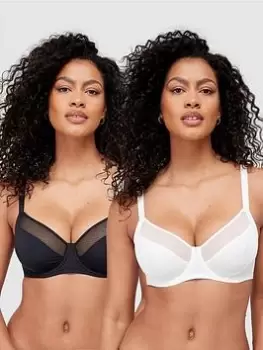 Image of DORINA Luca Curve Non Padded Wired Bra (2 Pack) - Black/White, Size 42E, Women