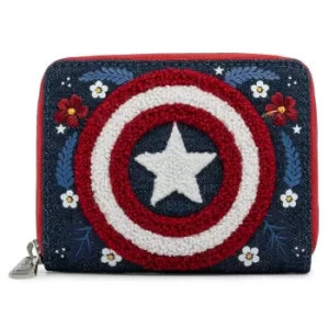 Image of Loungefly Marvel Captain America 80th Anniversary Floral Sheild Zip Around Wallet