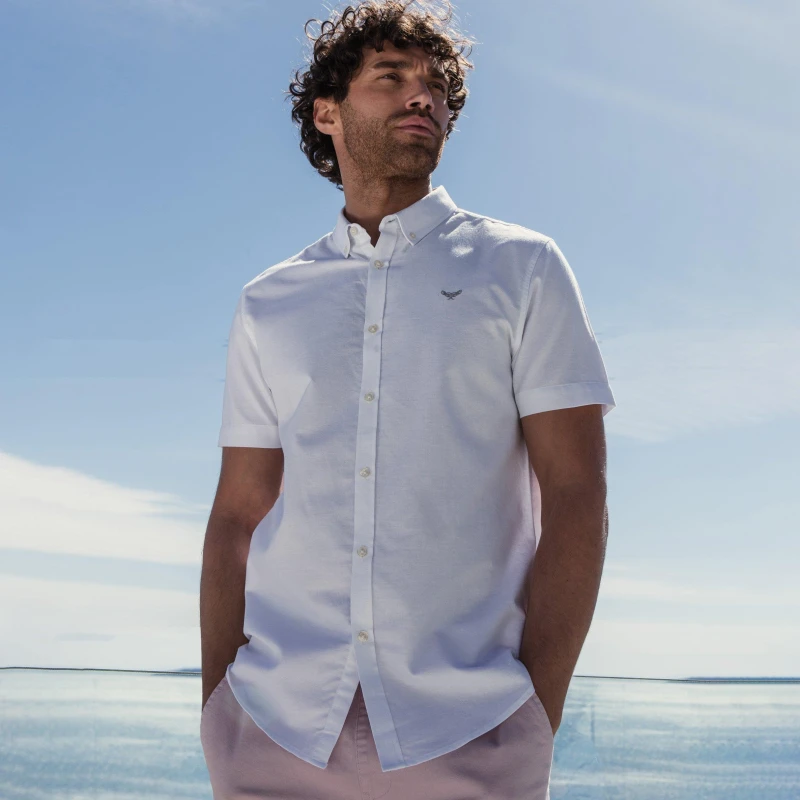 Image of Threadbare Oxford Cotton Slim Fit Short Sleeve Shirt - White White M