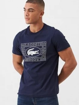 Image of Lacoste Sportswear Heritage Stamp Logo T-Shirt - Navy