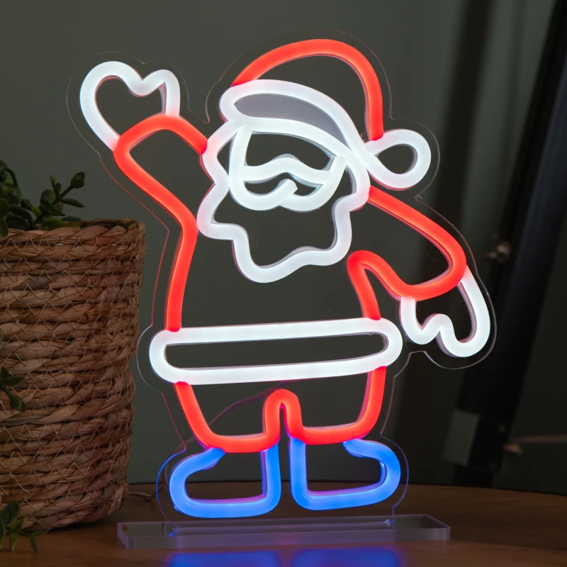 Image of 25cm Light up Waving Santa Christmas Table Top Neon Sign