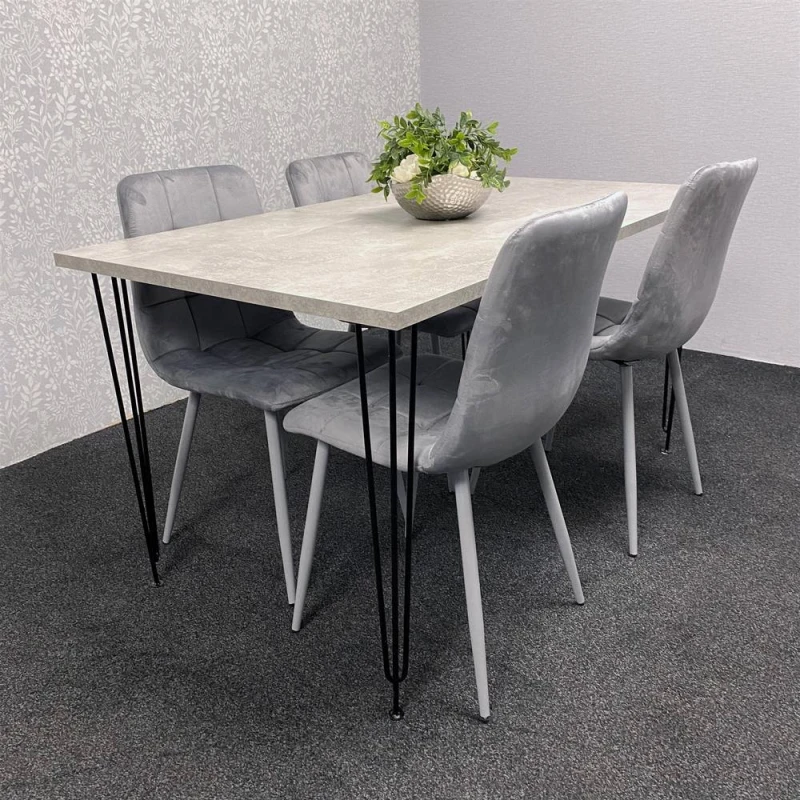 Image of KOSY KOALA Dining Table With 4 Chairs Modern Grey Dining Table Set With 4 Grey Velvet Chairs Dining Room Furniture in Brown Brown Unisex