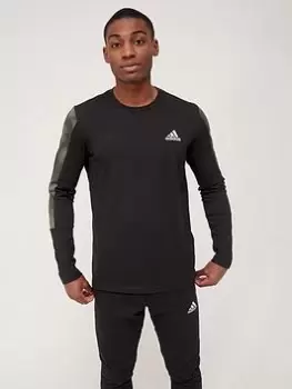 Image of adidas Camo Long Sleeve T-Shirt - Black/White, Size S, Men