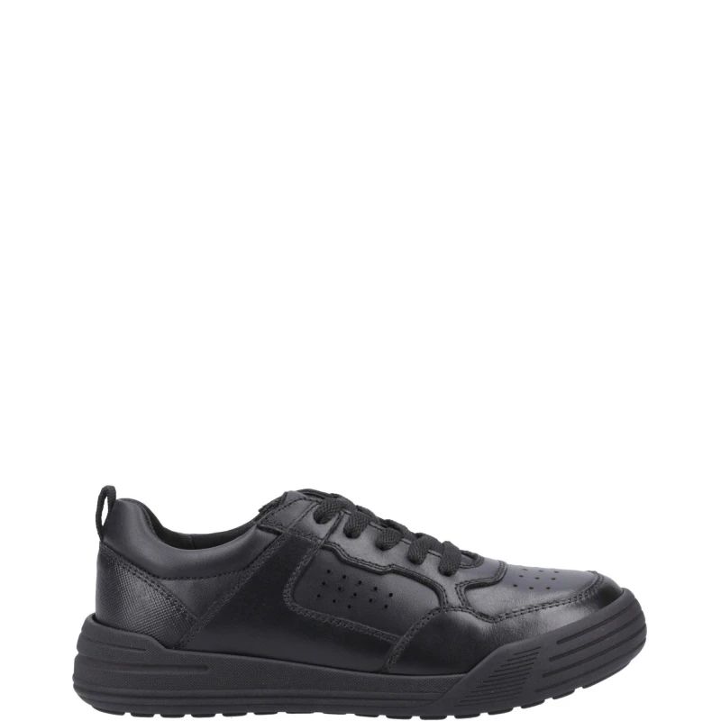 Image of Hush Puppies Boys Shane Junior Leather Trainers UK Size 12 (EU 30.5) Black HUS915-BLACK-12
