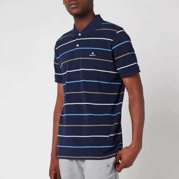 Image of GANT Mens Breton Stripe Pique Polo Shirt - Navy/White - XL