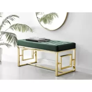 Image of Furniturebox Cambridge Modern Green Velvet Upholstered And Gold Metal Luxury Bench