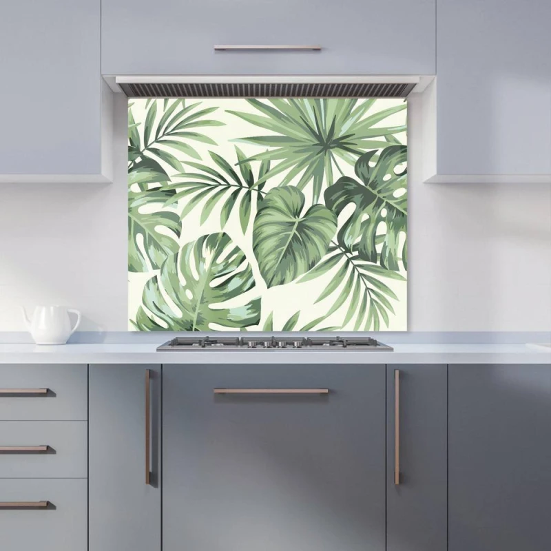 Image of Warren Reed - Designer Exotic Palm Leaves Kitchen Splashback in Green Size: 600mm x 650mm Green Unisex 600mm x 650mm