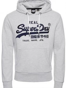 Image of Superdry Vintage Label Mono Hoodie - Grey Marl Size M Men