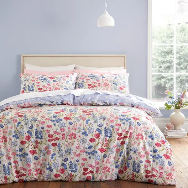 Image of Bianca Olivia Floral 200 Thread Count Cotton Pink Duvet Cover and Pillowcase Set Pink