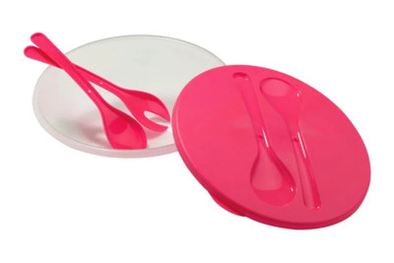 Image of Premier Housewares Durably Constructed Salad Container With Pink Lid, Convenient Storage Box With Lid, Versatile Plastic box Pink