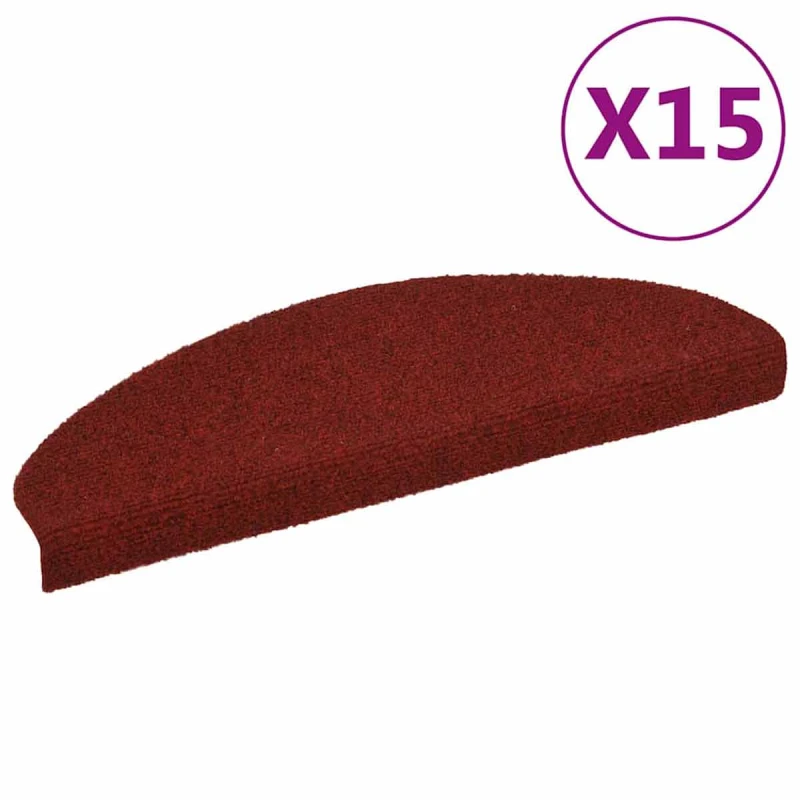 Image of vidaXL 15x Self-adhesive Stair Mats Needle Punch 65x21x4cm Red Tread Rugs