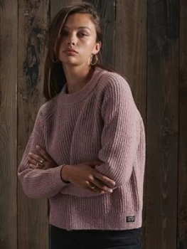 Image of Superdry Freya Tweed Crew Jumper, Pink, Size 6, Women
