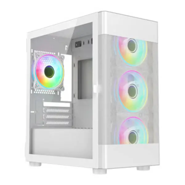 Image of Vida Zephyr White ARGB Gaming Case w/ Glass Window Micro ATX 4x ARGB Fans Mesh Front