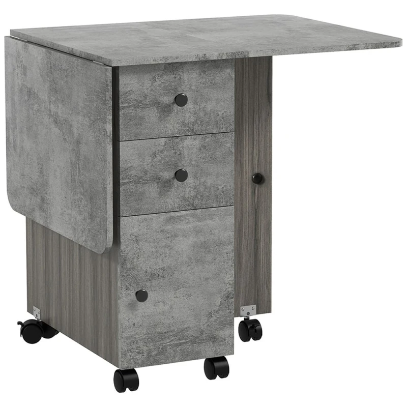 Image of HOMCOM Folding Dining Table, Drop Leaf Table With Storage Drawers Mixed Grey - Homcom 5056725389062