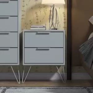 Image of Matt Grey 2 Drawer Bedside Cabinet Table.Silver Hairpin Legs.14cm Deep Drawers. - Grey