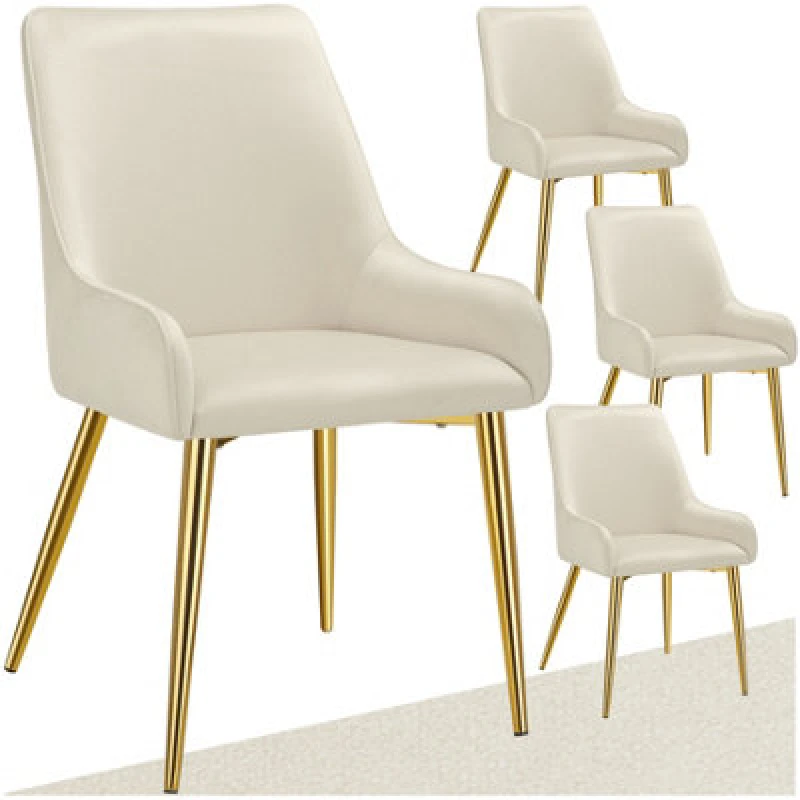 Image of Tectake Set Of 4 Dining Chair Avane - Velvet Look, Padded Armchair, High Backrest And Armrests - Beige