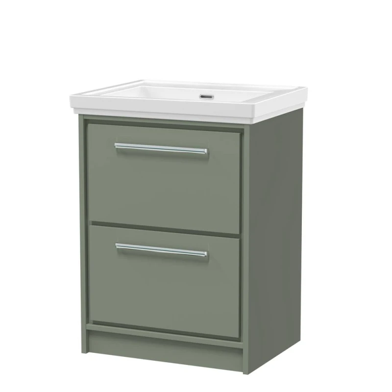 Image of Balterley Floor Standing 2-Drawer Bathroom Vanity, Fireclay Basin, Green, 600mm in Green Green Unisex