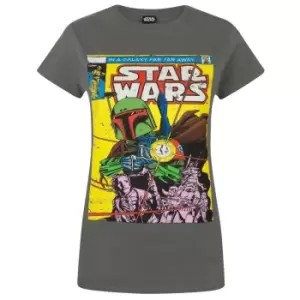 Image of Star Wars Womens/Ladies Boba Fett Comic T-Shirt (L) (Charcoal)