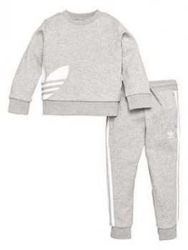 Image of Adidas Originals Youth Bg Trefoil Crew And Jogger - Grey
