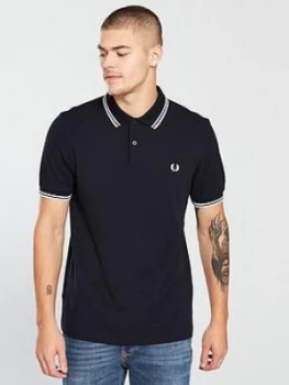 Image of Fred Perry Twin Tipped Polo Shirt - Navy/White/White, Size L, Men