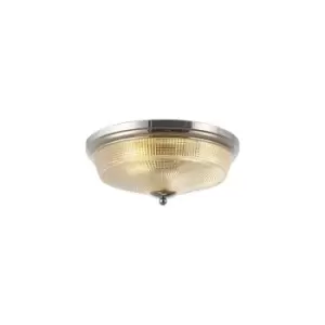Image of DeRuyter 2 Light E27 Flush Ceiling Lamp, Polished Nickel, Prismatic Glass