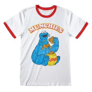 Image of Sesame Street - Munchies Unisex Medium T-Shirt Ringer - White