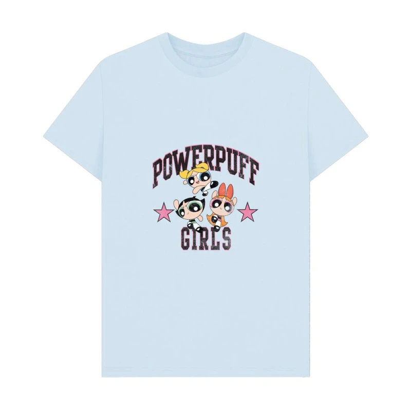 Image of Powerpuff Girls Mens Logo T-Shirt in Light Blue Size: Small Light Blue Male S