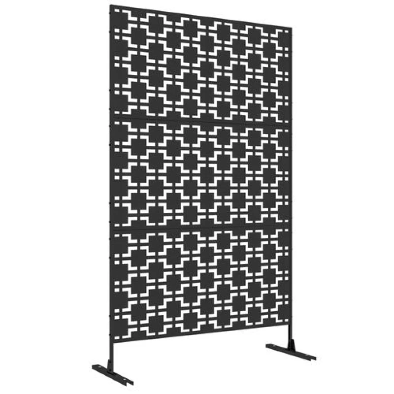 Image of Outsunny 6.5ft Metal Outdoor Privacy Screen Panel W/ Stand, Grid Style, Black 844-742V00BK