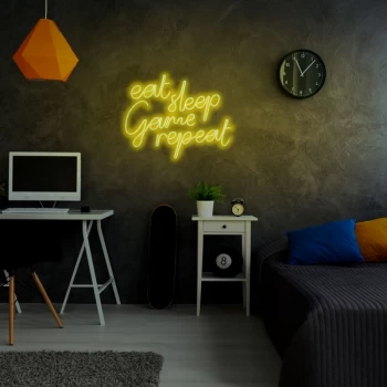 Image of eat sleep game repeat - Yellow Yellow Wall Lamp