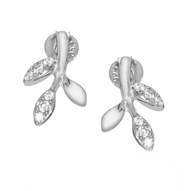 Image of Jewelco London Sterling Silver CZ Olive Branch Stud Earrings - RE42004 Silver female