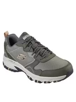 Image of Skechers Hillcrest Overlay Laced Deco Stitching & Memory Foam Walking Shoe, Olive, Size 11, Men
