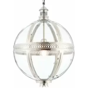 Image of Hanging Ceiling Pendant Light Nickel & Clear Glass Vintage Lamp Bulb Orb Shade
