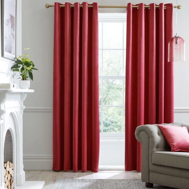 Image of Laurence Llewelyn-Bowen Montrose Thermal Velvet Eyelet Curtains in Blush - Red Red One Size