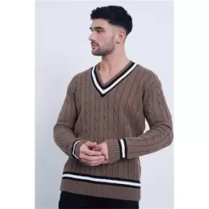 Image of I Saw It First Taupe V-Neck Cable Knit Jumper - Brown