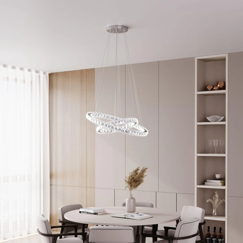 Image of Cottonfy UK Modern 2-Tier Adjustable Crystal LED Pendant Light - White White M