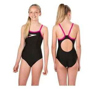 Image of Speedo Boom Placement Muscleback Swimsuit Junior Black/Pink/Zest 26"