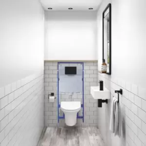 Image of Zana Matt Black Mechanical Flush Plate with 1160mm Frame and Cistern