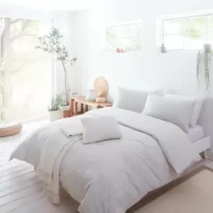 Image of Drift Home Ellis Stripe Sustainable Eco-Friendly Reversible Duvet Cover Set, Natural, Double