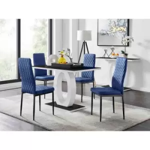 Image of Furniture Box Giovani 4 Black Dining Table and 4 Navy Velvet Milan Black Leg Chairs