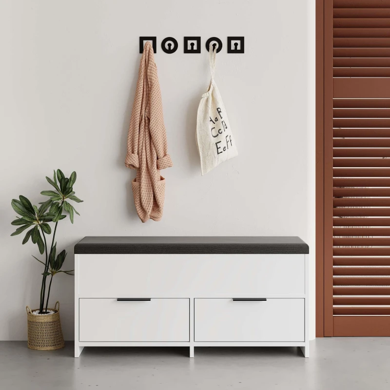 Image of Decortie Shoe Bench Storage 34X106X50Cm Particleboard White 8683628015193