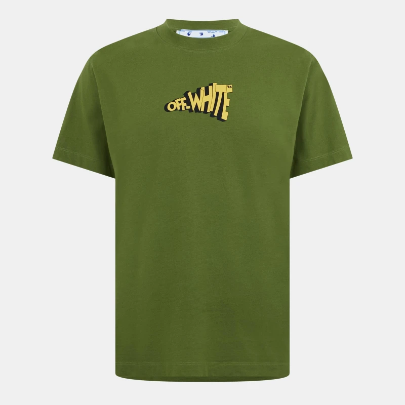 Image of Off White Mens Slim Arrow Crew Neck Short Sleeve T-Shirt Green/Yellow male XXS
