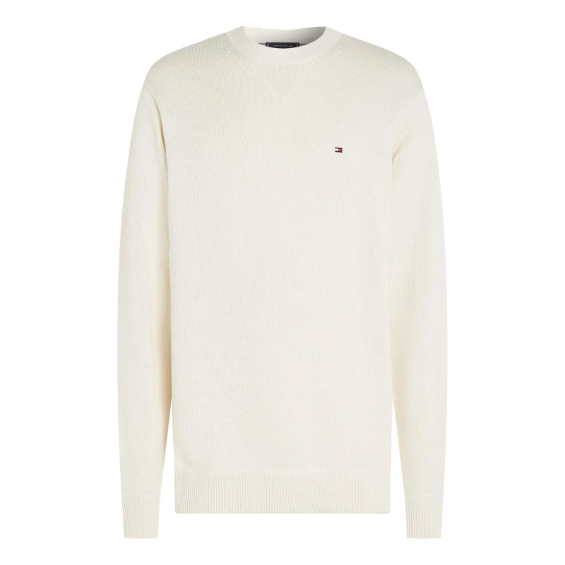 Image of Tommy Hilfiger Mens Chunky Cotton Crew Neck Jumper Ivory Petal Z00 male M