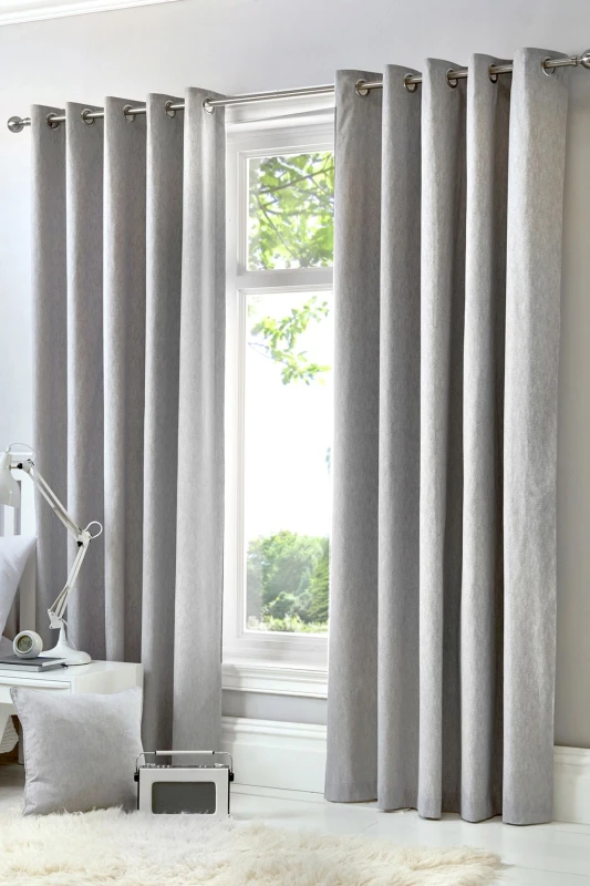 Image of Fusion 'Cannes' 100% Cotton Black Out Plain Dyed Eyelet Curtains in Silver Size: 229cm width x 229cm drop Silver Unisex 229cm width x 229cm drop