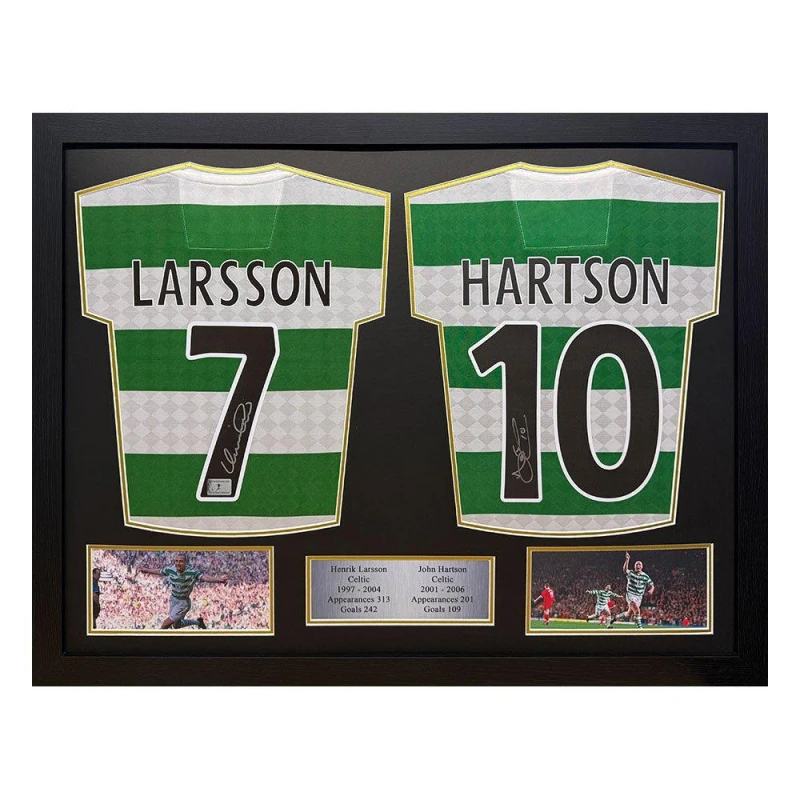 Image of AllStarSignings Ltd Henrik Larsson & John Hartson Double Signed Framed Green unisex One Size
