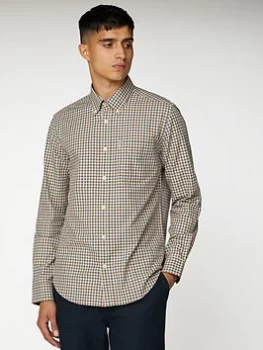 Image of Ben Sherman Long Sleeved House Gingham Shirt - Mink, Mink, Size S, Men