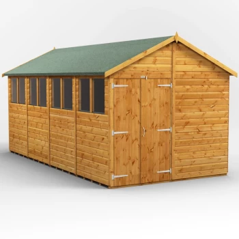Image of 16x8 Power Apex Double Doors Garden Shed - Brown