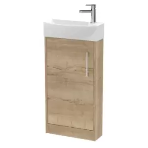 Image of Hudson Reed Juno Compact 440mm Floor Standing 1 Door Unit & 1 Tap Hole Basin LH - Autumn Oak