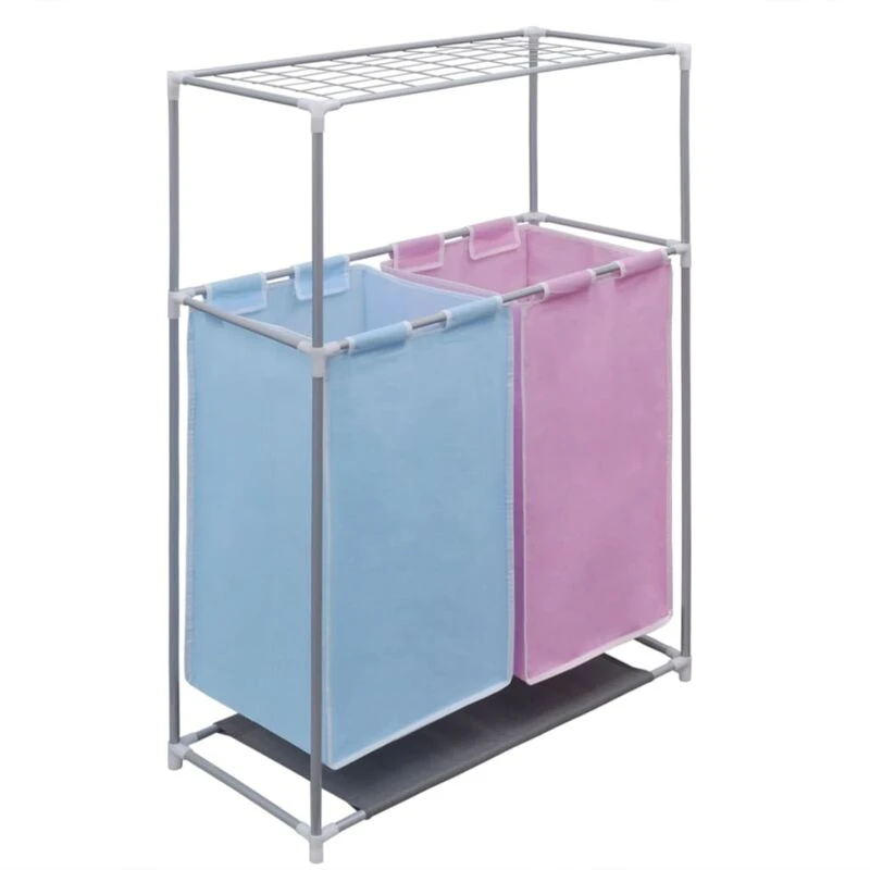 Image of VIDAXL 2-Section Laundry Sorter Hamper with a Top Shelf for Drying Vidaxl 242059fr